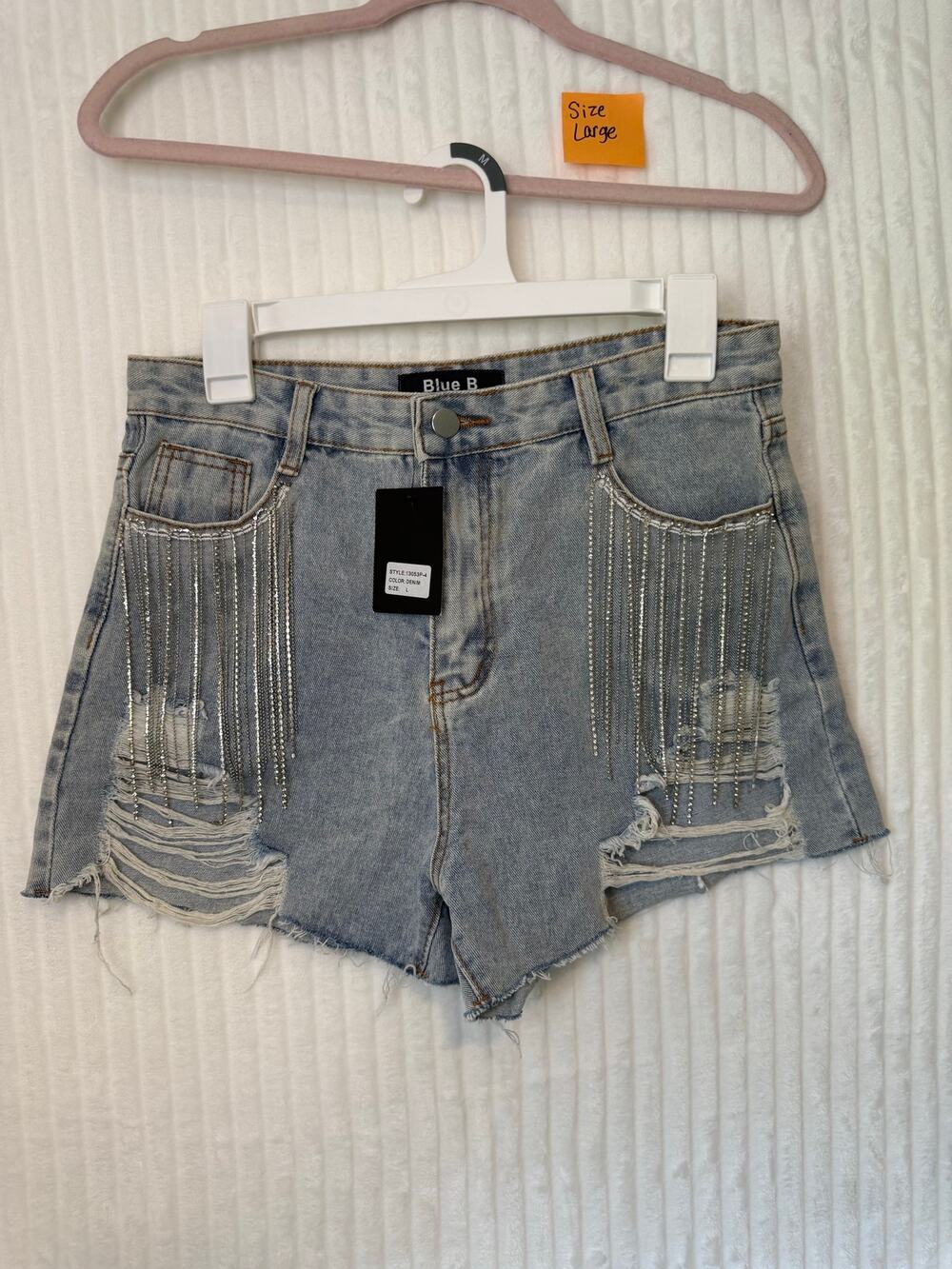 Blue B distressed denim shorts with rhinestones size large